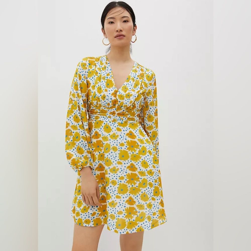 Anthropologie Vera Buttercup Cheerful Floral Print Mini Dress Sz M